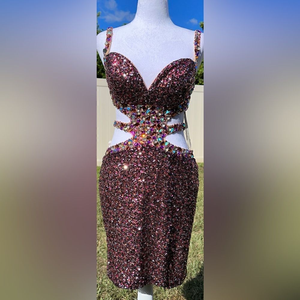 Jasz Couture purple rainbow encrusted crystals short prom elegant formal dress 4